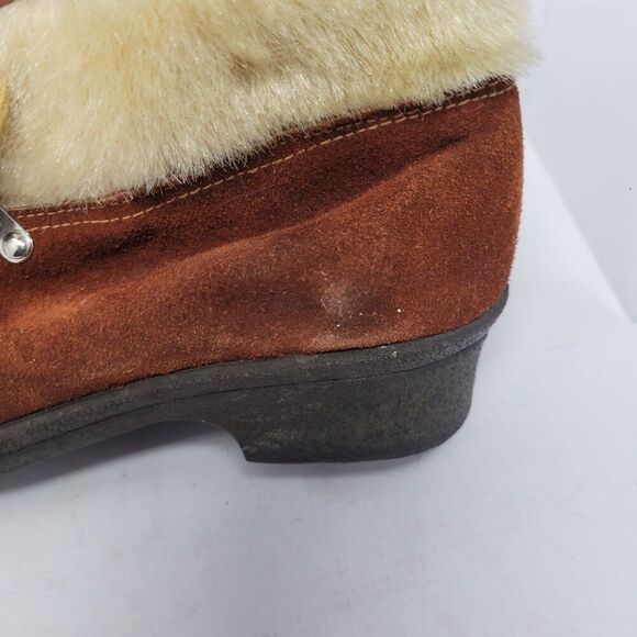 Vtg Italian Snow Boots Rust Suede Cream Faux Fur Lace-Up‎ Ankle Booties US Sz 6 - Picture 5 of 13